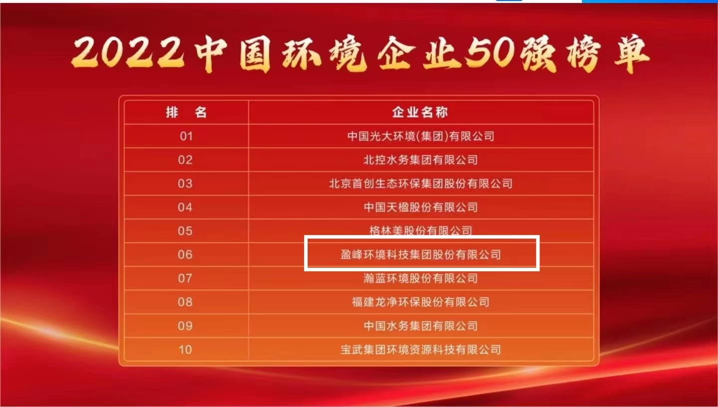 3377体育连续5年荣登“中国环境企业50强”榜单